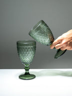 Green Vintage Textured Glass Goblet Set – 6-Piece - The Golden Theory