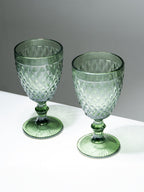 Green Vintage Textured Glass Goblet Set – 6-Piece - The Golden Theory