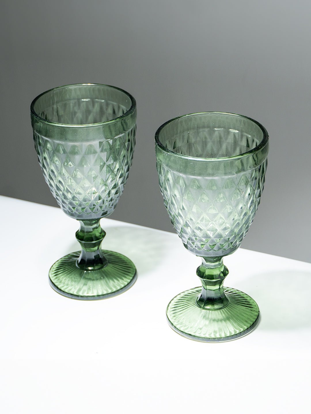 Green Vintage Textured Glass Goblet Set – 6-Piece - The Golden Theory
