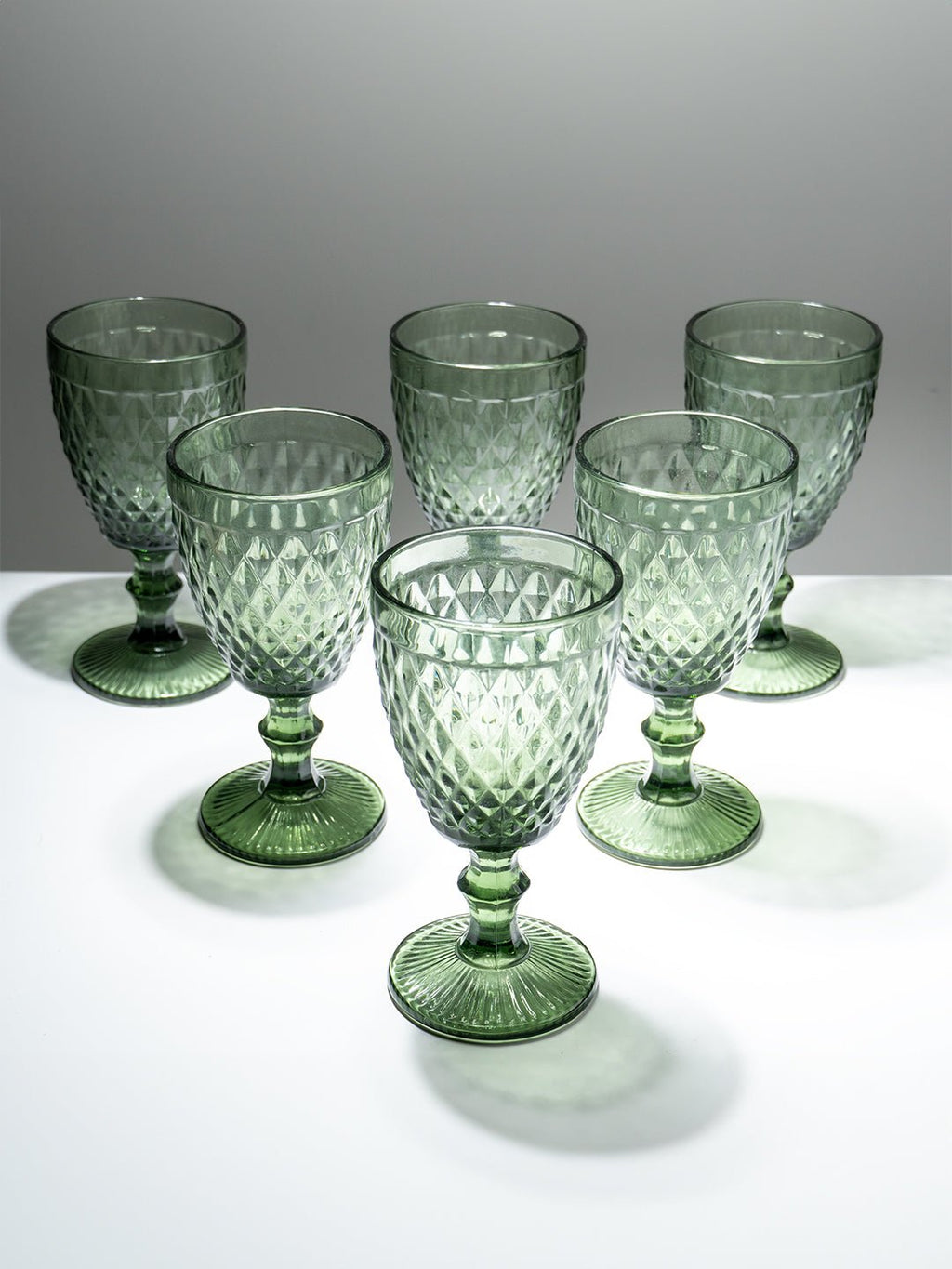Green Vintage Textured Glass Goblet Set – 6-Piece - The Golden Theory