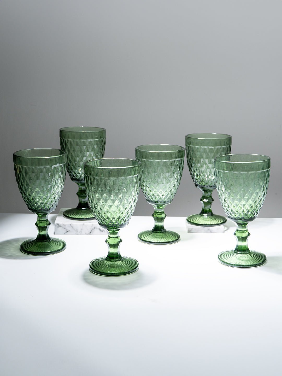 Green Vintage Textured Glass Goblet Set – 6-Piece - The Golden Theory Main image