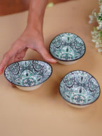 Green & White Mandala Long Ceramic Bowls Set of 3 - The Golden Theory