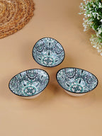 Green & White Mandala Long Ceramic Bowls Set of 3 - The Golden Theory