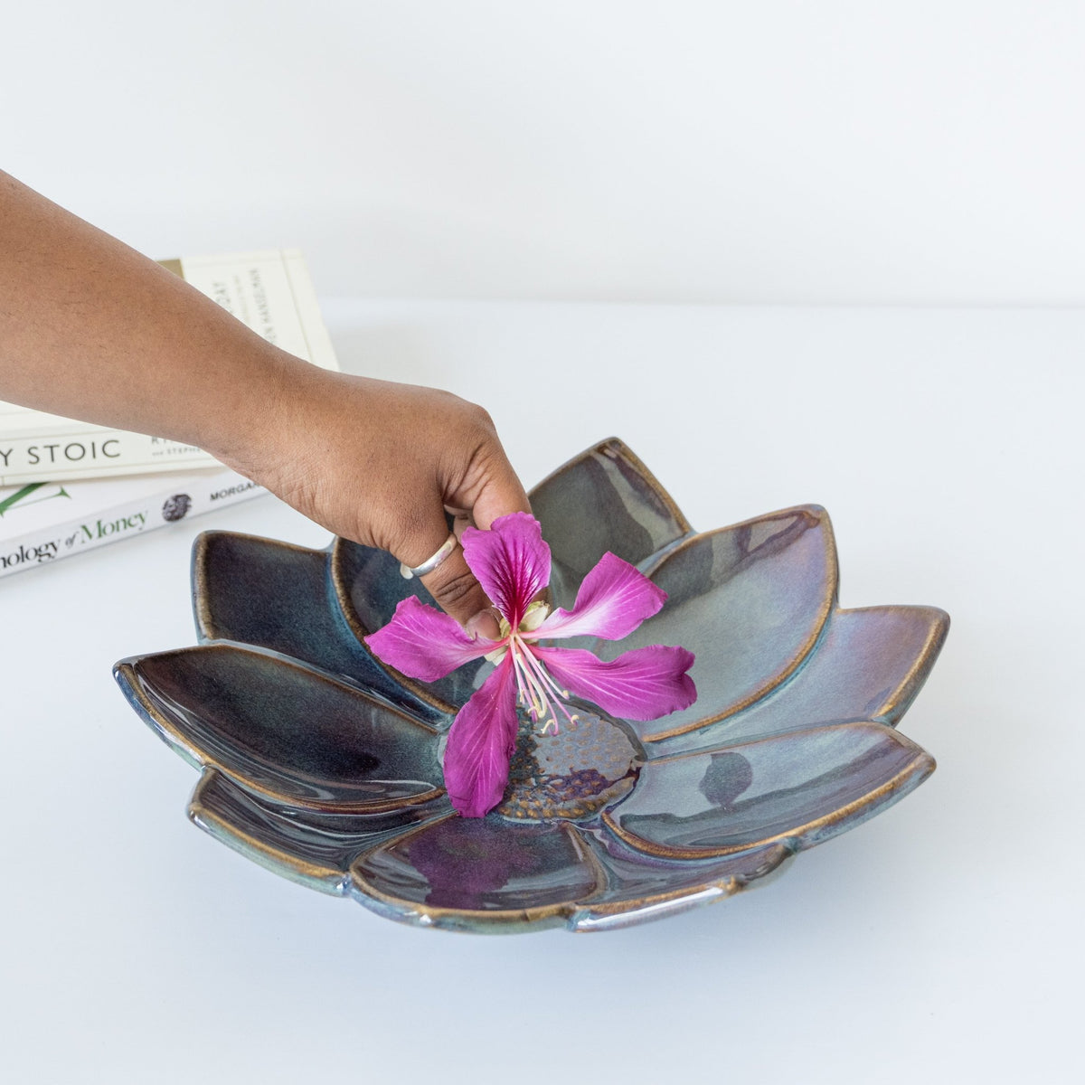 Grey Ceramic Floral Fantasy Platter - The Golden Theory