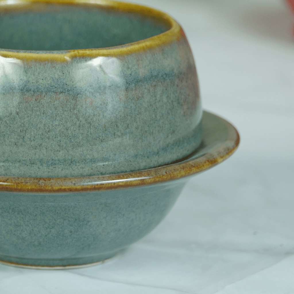 Grey Ceramic Unique Cup and Saucer with Golden Border - The Golden Theory