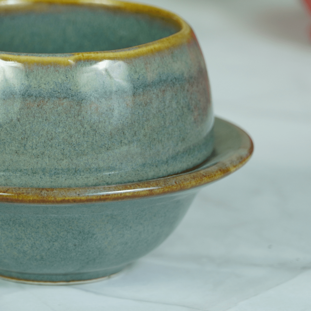Grey Ceramic Unique Cup and Saucer with Golden Border - The Golden Theory