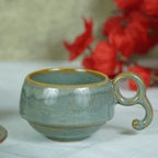 Grey Ceramic Unique Cup and Saucer with Golden Border - The Golden Theory
