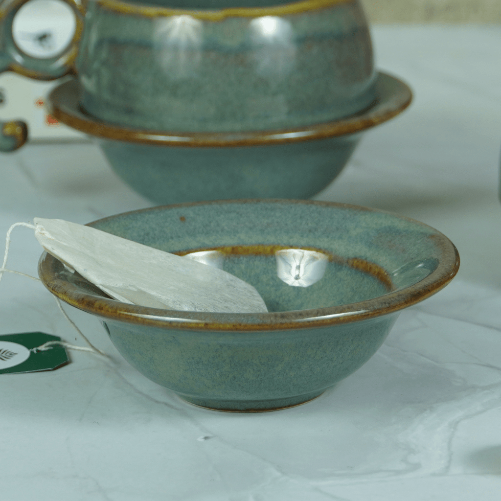Grey Ceramic Unique Cup and Saucer with Golden Border - The Golden Theory