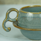 Grey Ceramic Unique Cup and Saucer with Golden Border - The Golden Theory