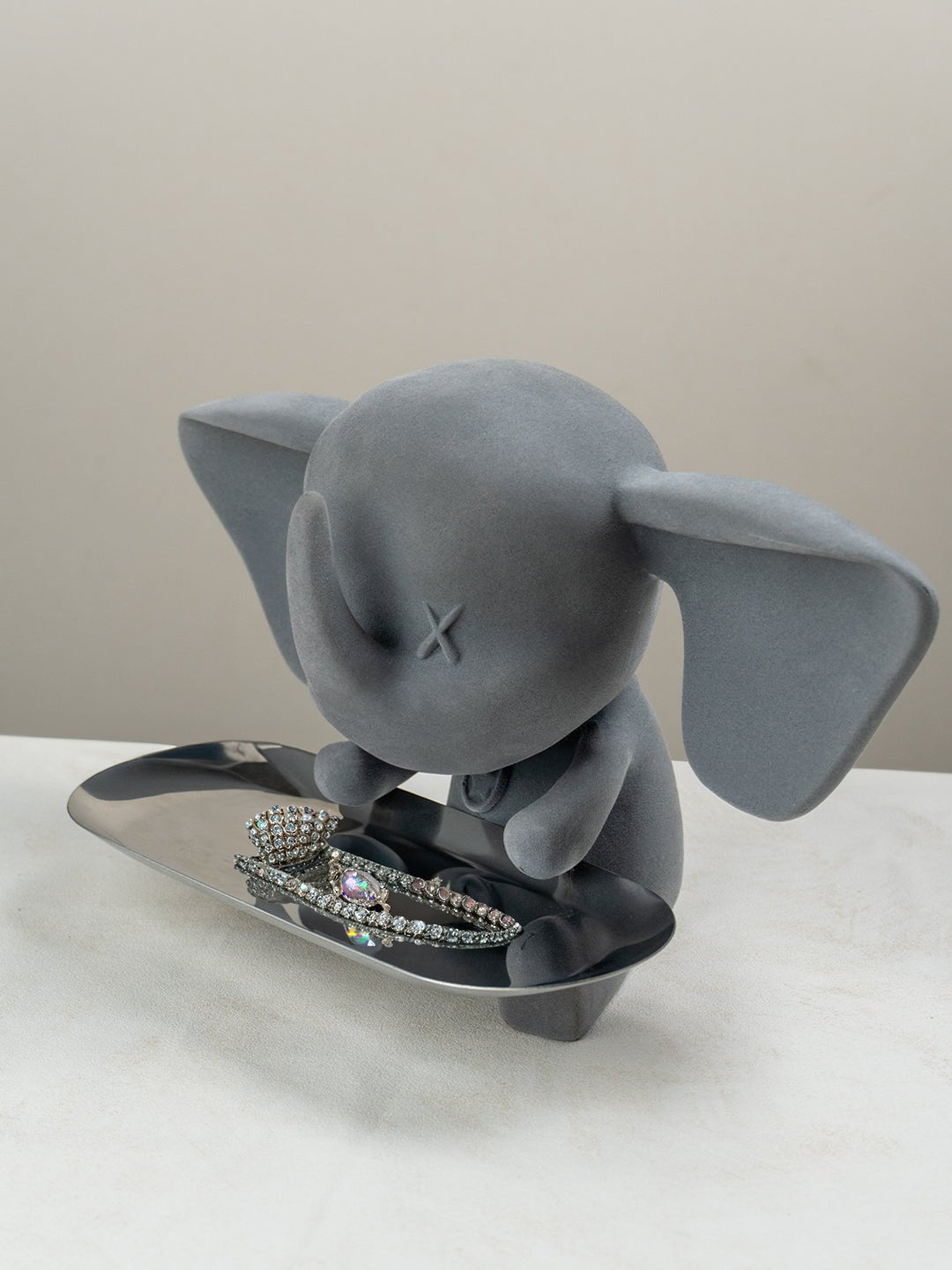 Grey Color Cute Elephant Statue with Tray - The Golden Theory