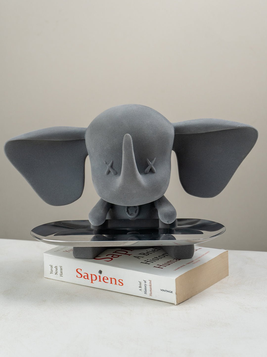 Grey Color Cute Elephant Statue with Tray - The Golden Theory