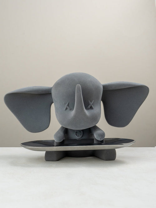 Grey Color Cute Elephant Statue with Tray - The Golden Theory