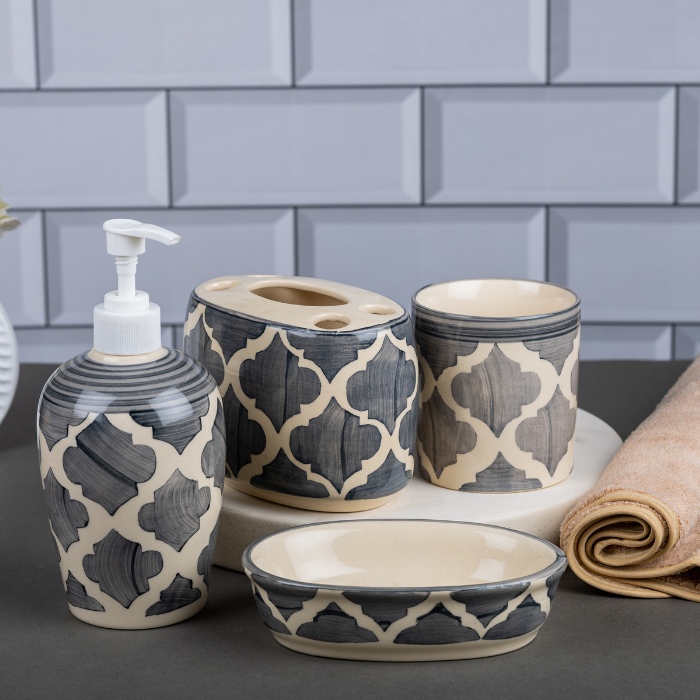 Grey Color Handcrafted Bathroom Accessories Set