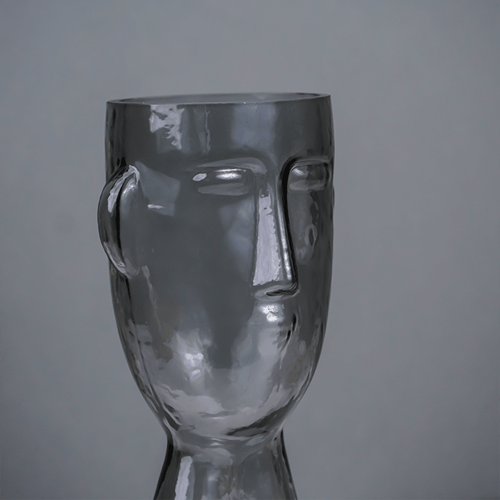 Grey Face-Shaped Glass Vase with Unique Artistic Design - The Golden Theory