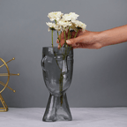 Grey Face-Shaped Glass Vase with Unique Artistic Design - The Golden Theory