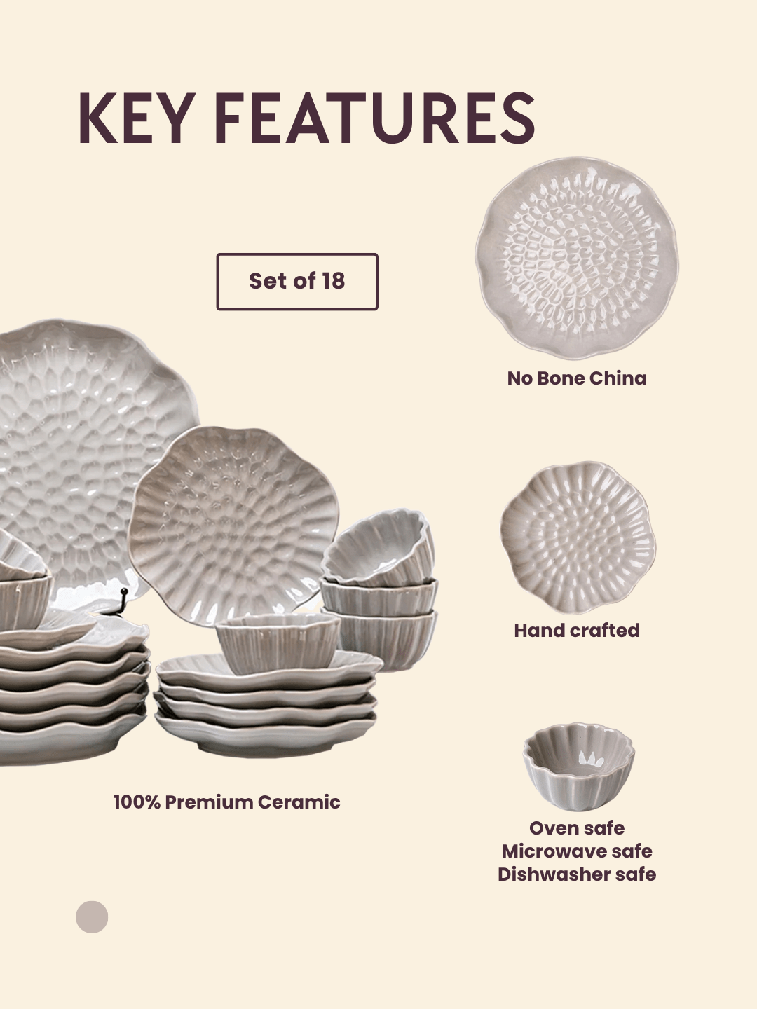 Grey Ripple Textured Ceramic Dinner Set of 18 - The Golden Theory