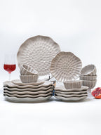 Grey Ripple Textured Ceramic Dinner Set of 18 - The Golden Theory