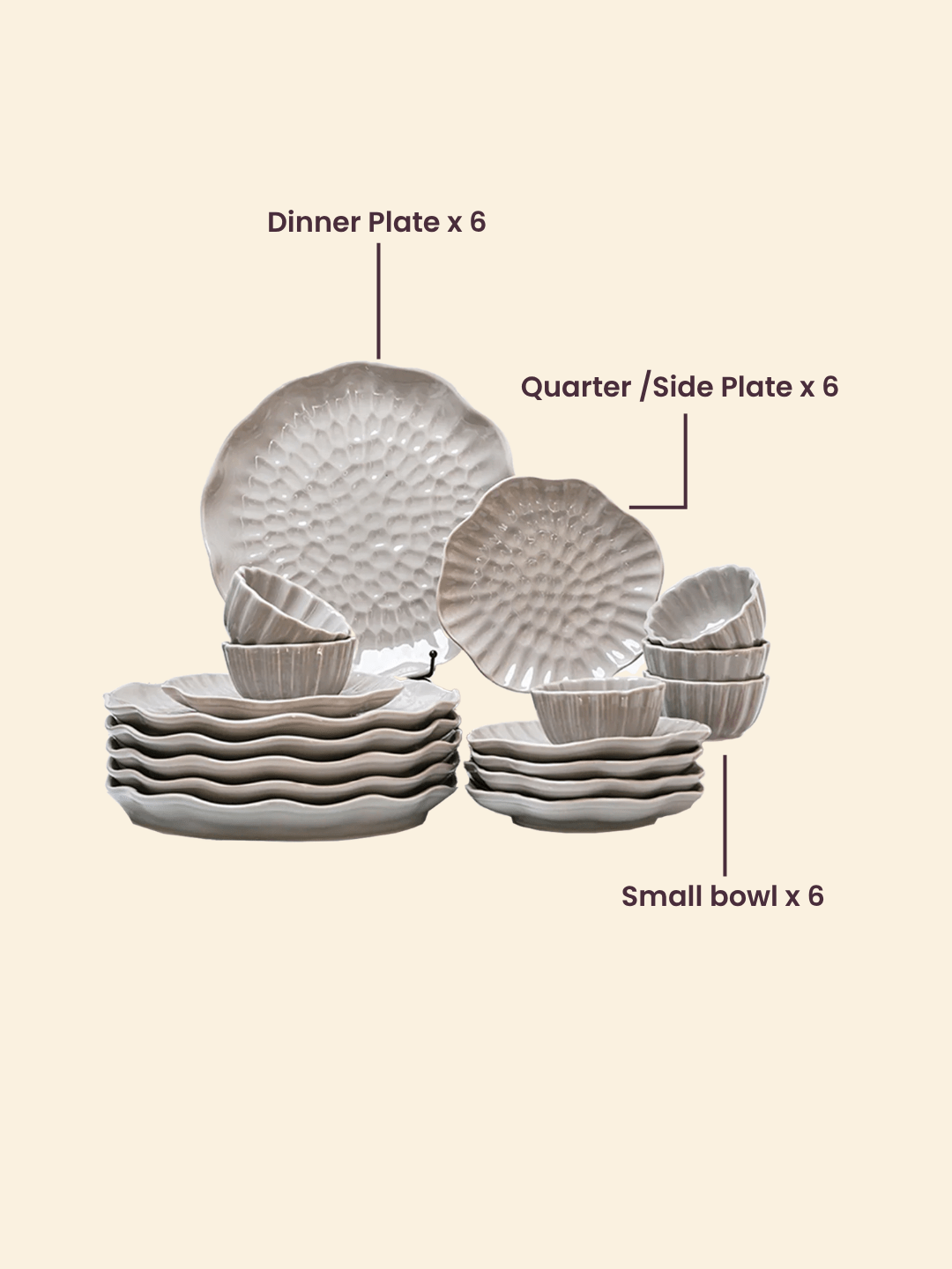 Grey Ripple Textured Ceramic Dinner Set of 18 - The Golden Theory