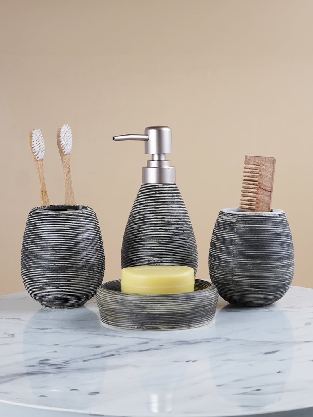 Grey Striped Bathroom Set - The Golden Theory Main image