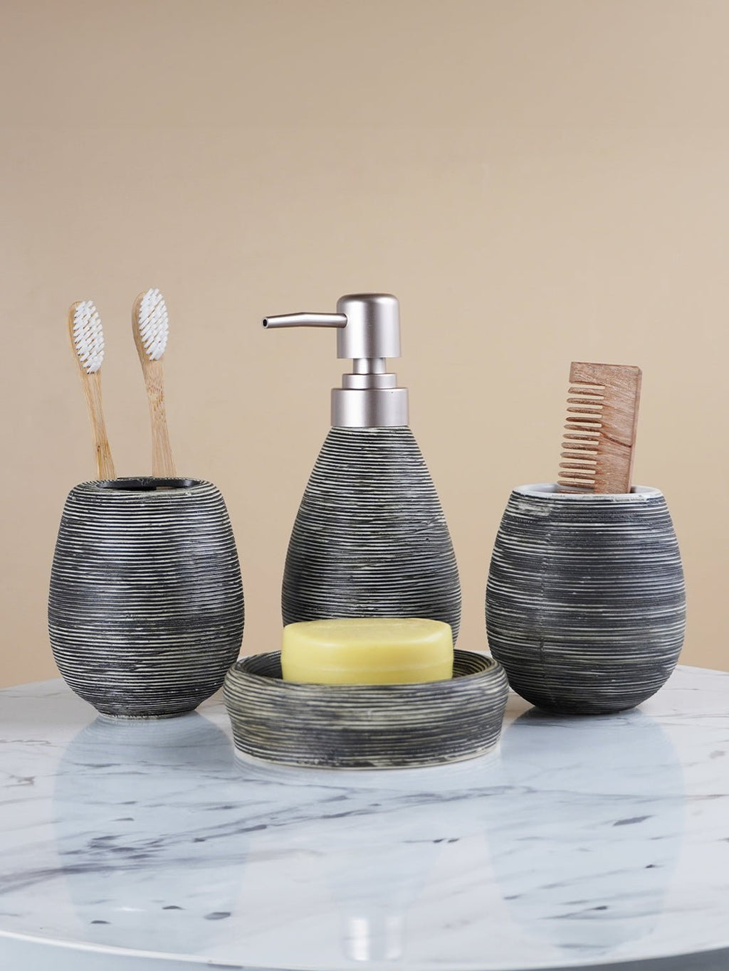 Grey Striped Bathroom Set - The Golden Theory