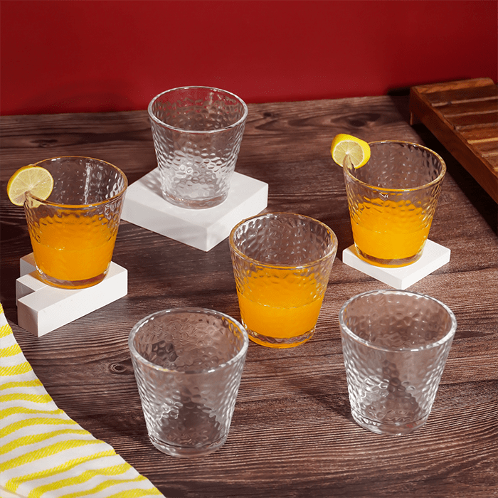 Hammered-Texture Clear Drinking Glasses - Set of 6 - The Golden Theory Main image