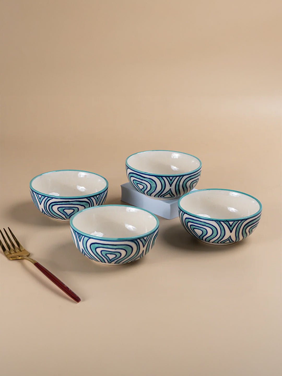 Hand-Painted Blue Ceramic Bowls - Set of 4 - The Golden Theory Main image