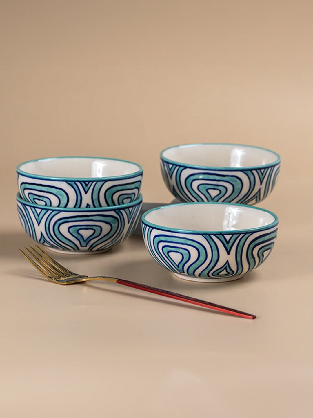 Hand-Painted Blue Ceramic Bowls - Set of 4 - The Golden Theory