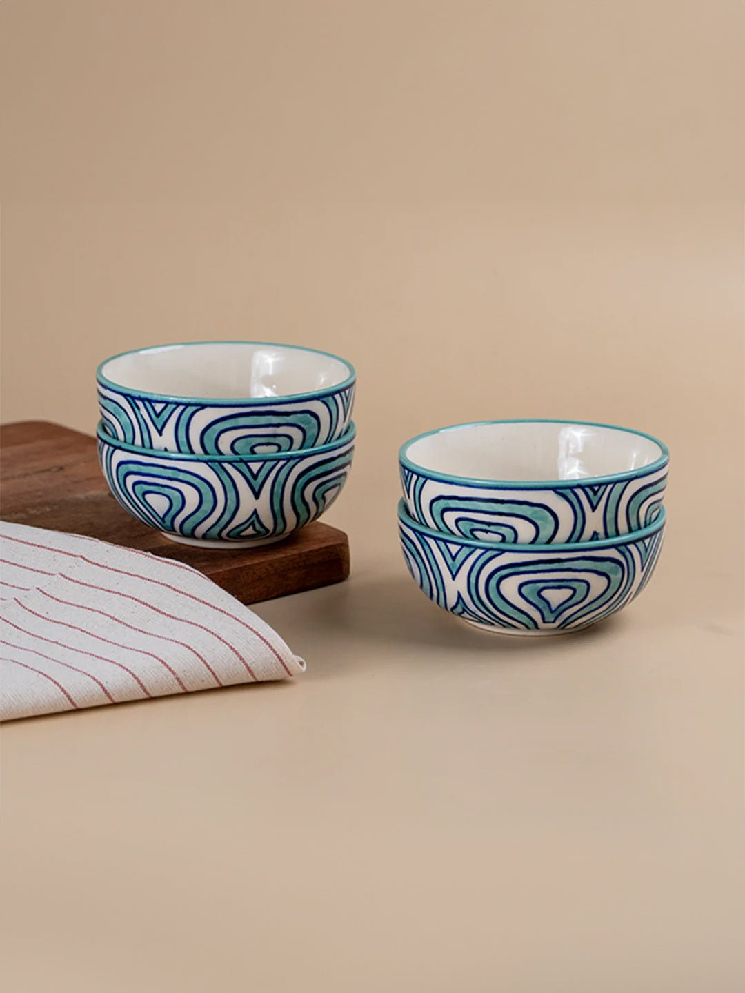 Hand-Painted Blue Ceramic Bowls - Set of 4 - The Golden Theory