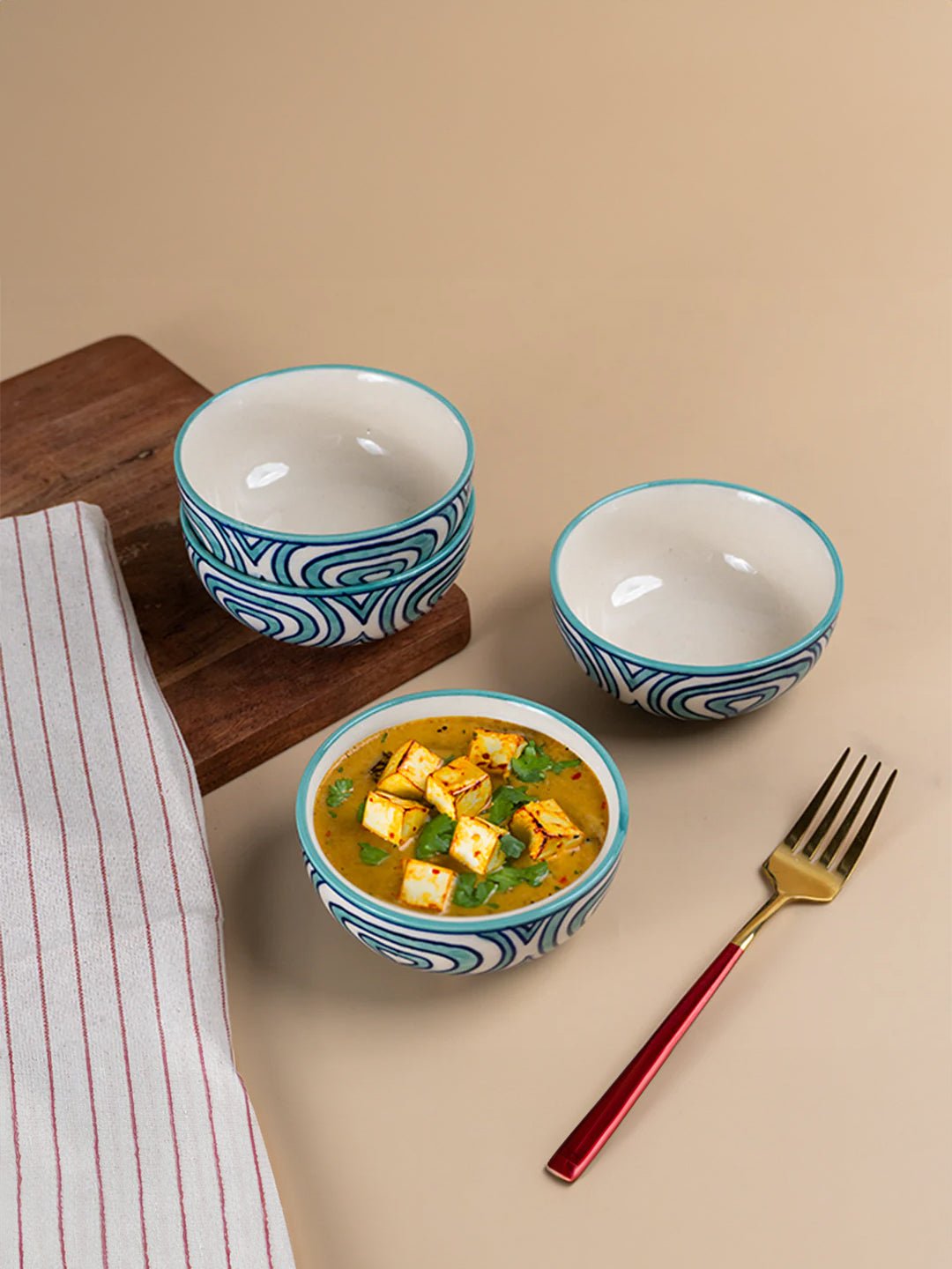 Hand-Painted Blue Ceramic Bowls - Set of 4 - The Golden Theory