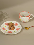 Hand-Painted Floral Ceramic Cup and Saucer Set - The Golden Theory