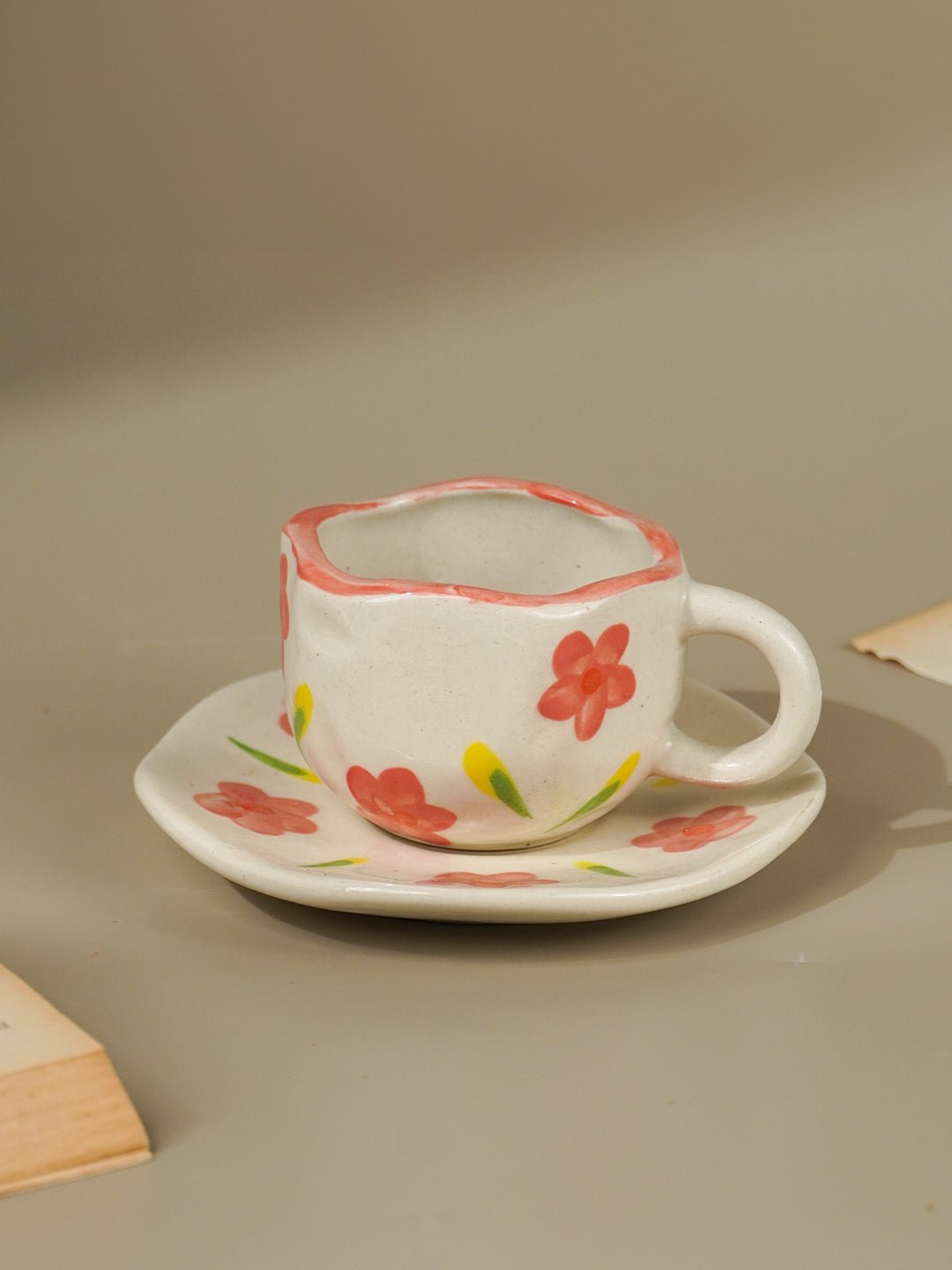 Hand-Painted Floral Ceramic Cup and Saucer Set - The Golden Theory Main image