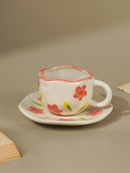Hand-Painted Floral Ceramic Cup and Saucer Set - The Golden Theory