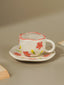 Hand-Painted Floral Ceramic Cup and Saucer Set - The Golden Theory