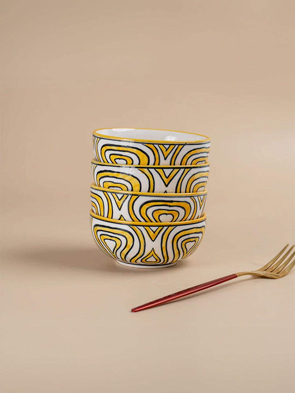 Hand-Painted Yellow Ceramic Bowls - Set of 4 - The Golden Theory