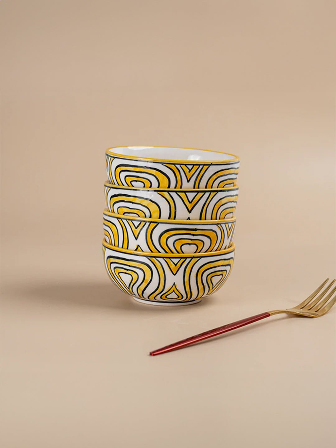 Hand-Painted Yellow Ceramic Bowls - Set of 4 - The Golden Theory