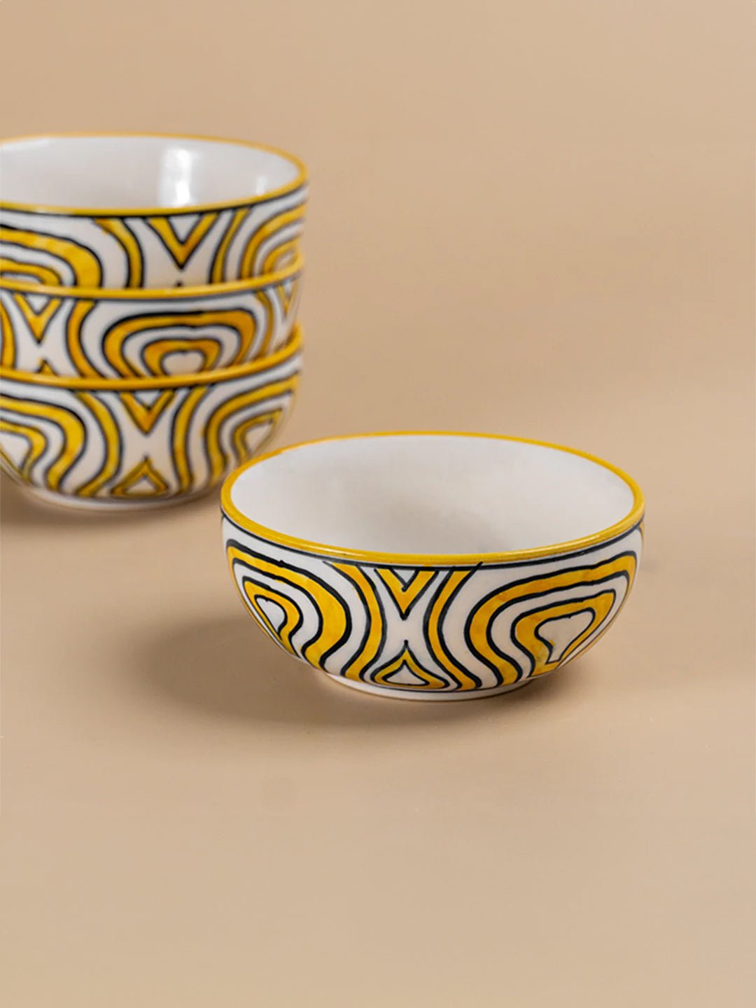 Hand-Painted Yellow Ceramic Bowls - Set of 4 - The Golden Theory