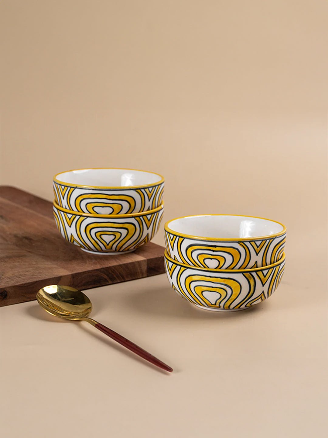Hand-Painted Yellow Ceramic Bowls - Set of 4 - The Golden Theory