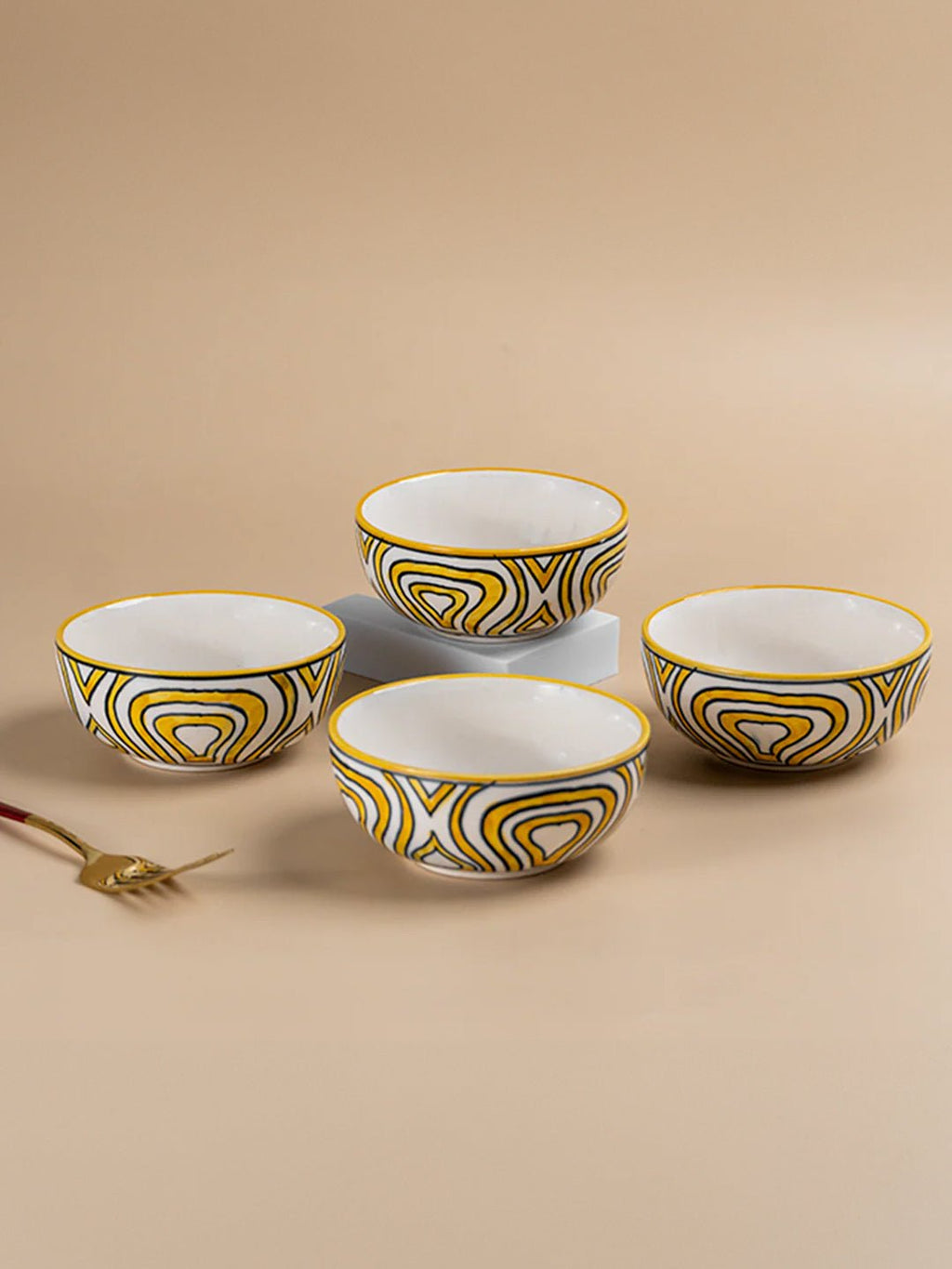Hand-Painted Yellow Ceramic Bowls - Set of 4 - The Golden Theory