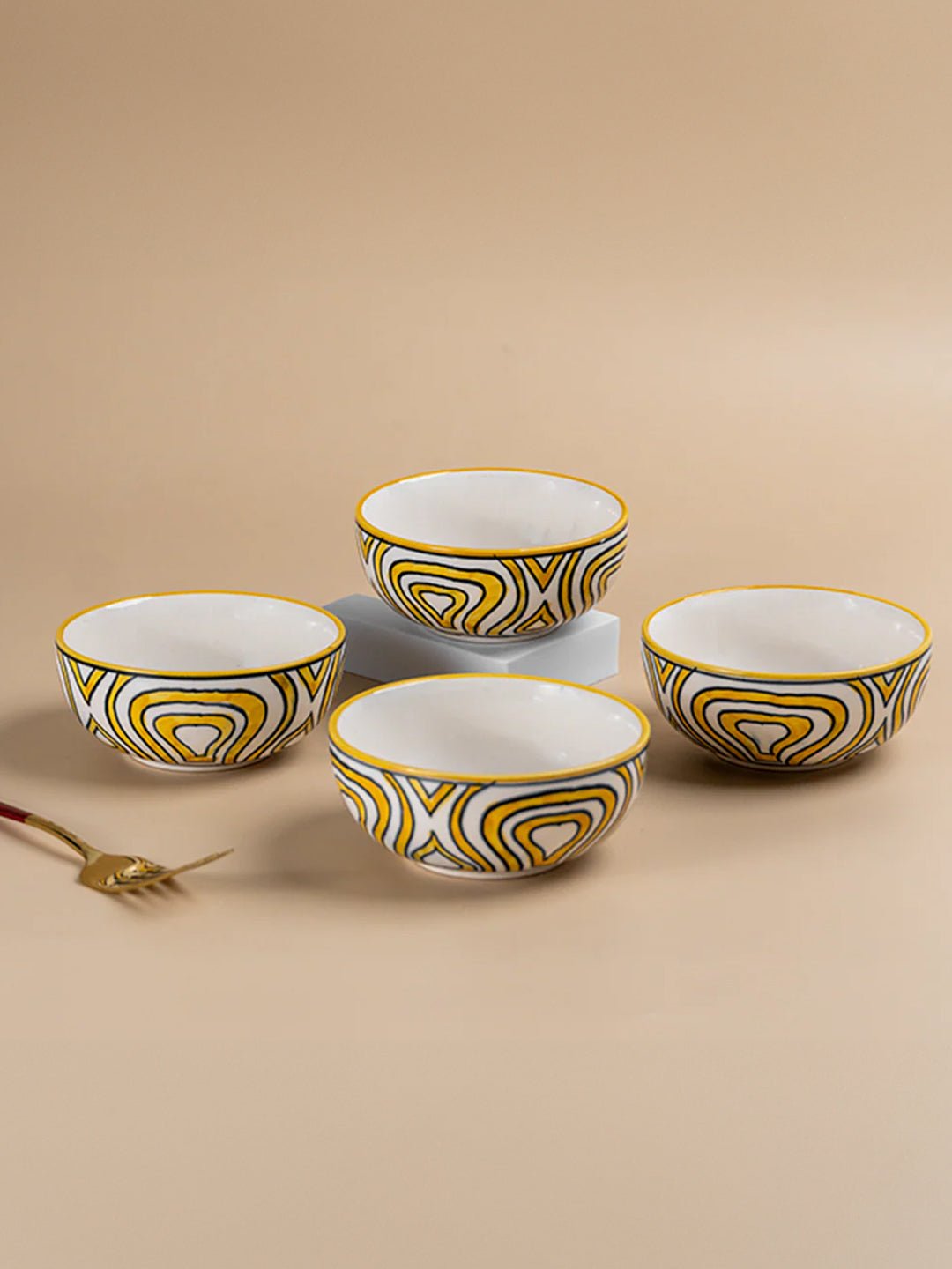 Hand-Painted Yellow Ceramic Bowls - Set of 4 - The Golden Theory