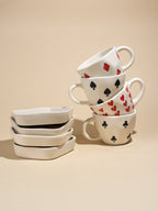 Handcrafted Ceramic Cup and Saucer Set of 4 with Playing Cards Design - The Golden Theory