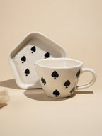 Handcrafted Ceramic Cup and Saucer Set of 4 with Playing Cards Design - The Golden Theory