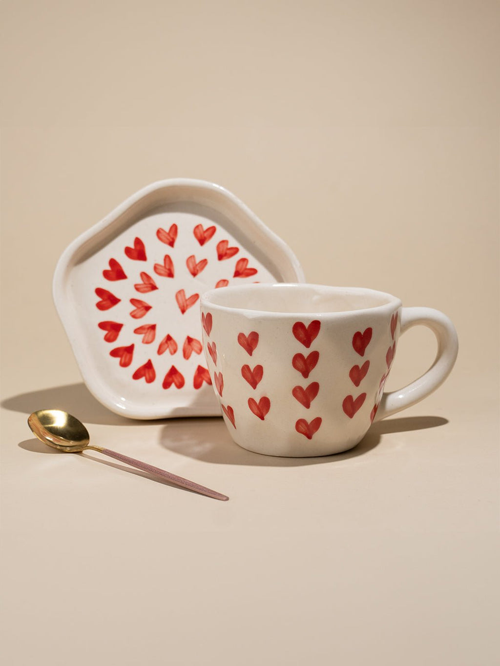 Handcrafted Ceramic Cup and Saucer Set of 4 with Playing Cards Design - The Golden Theory