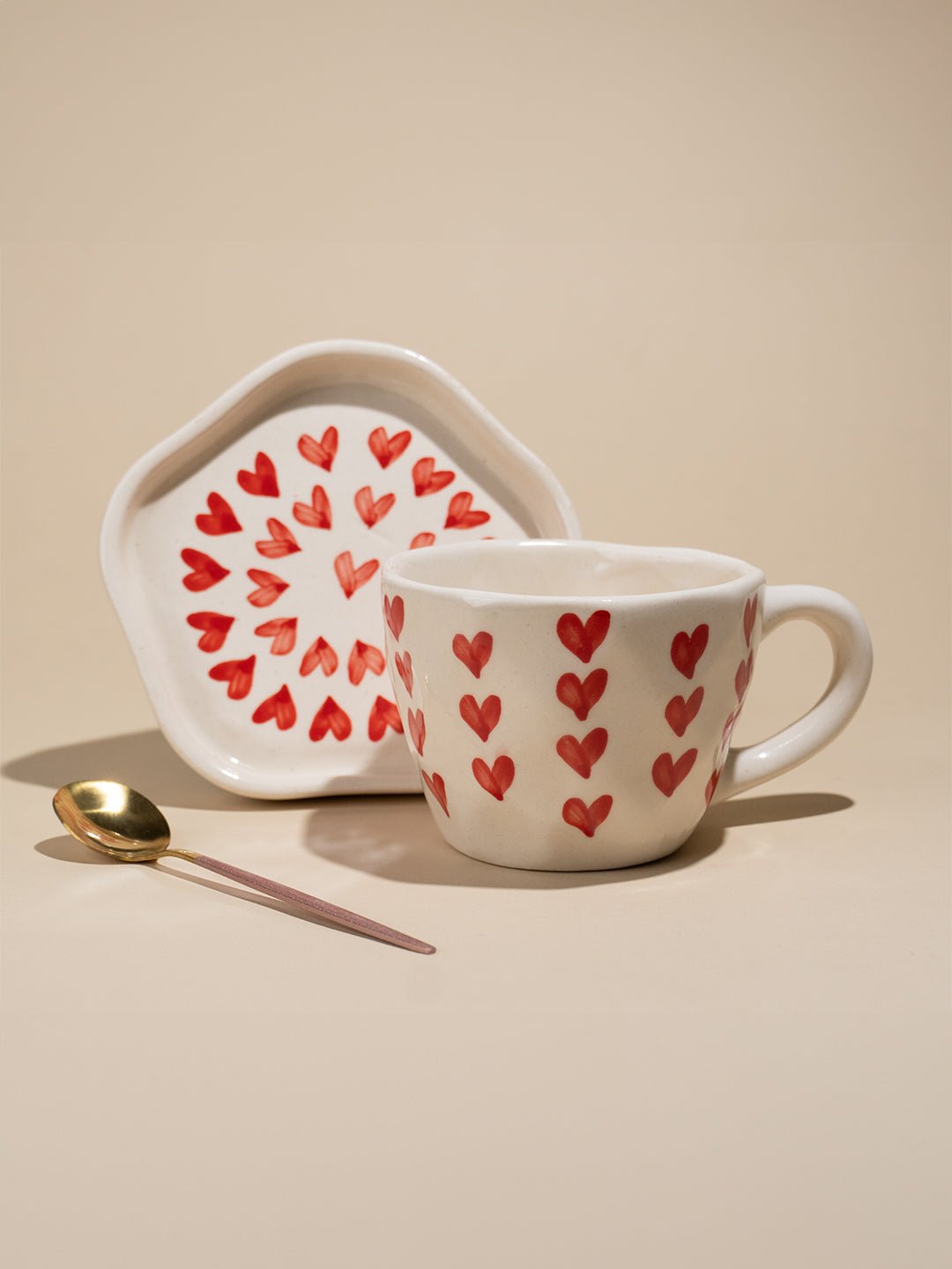 Handcrafted Ceramic Cup and Saucer Set of 4 with Playing Cards Design - The Golden Theory