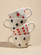 Handcrafted Ceramic Cup and Saucer Set of 4 with Playing Cards Design - The Golden Theory
