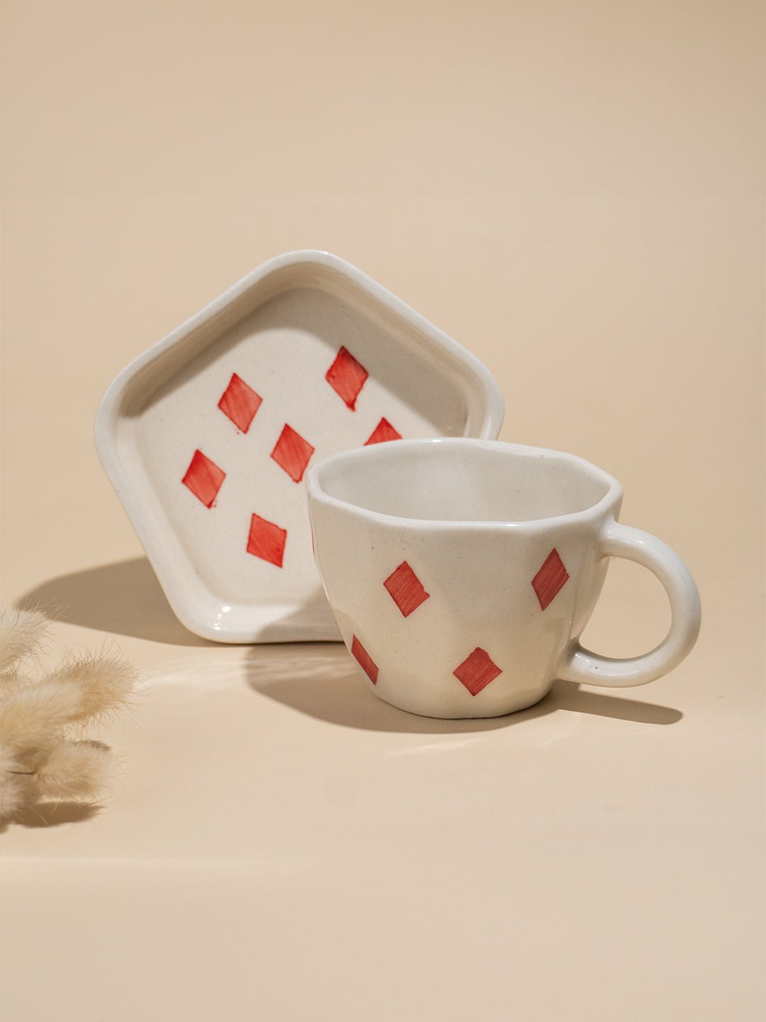 Handcrafted Ceramic Cup and Saucer Set of 4 with Playing Cards Design - The Golden Theory