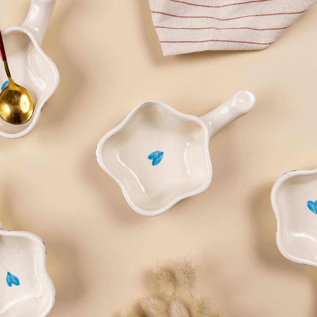 Handcrafted Ceramic Dip Bowl Set with Blue Heart Design - The Golden Theory