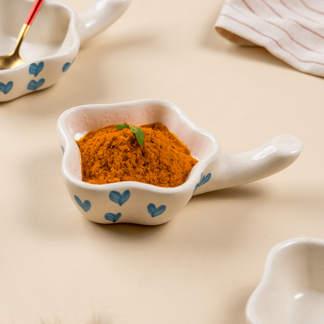 Handcrafted Ceramic Dip Bowl Set with Blue Heart Design - The Golden Theory