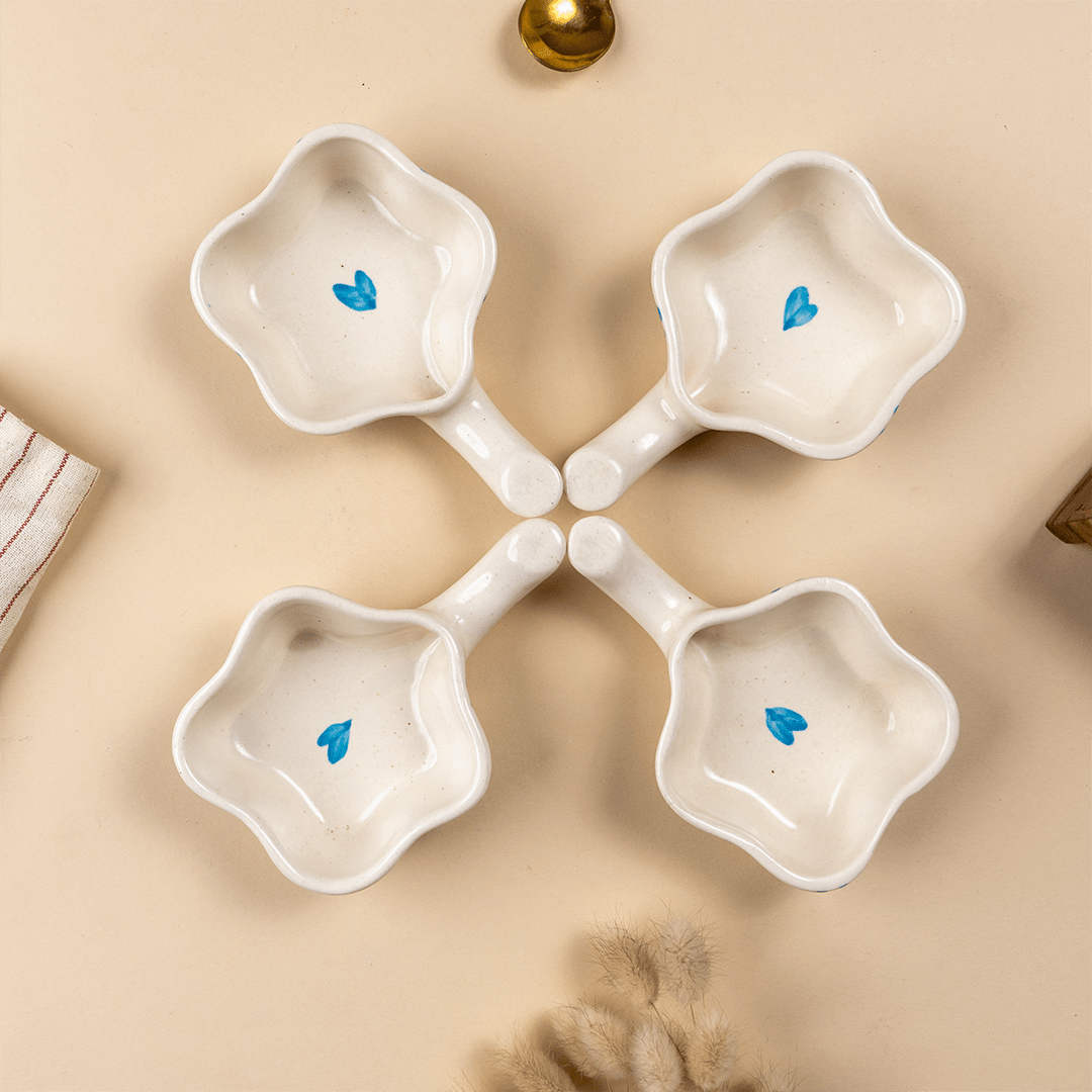 Handcrafted Ceramic Dip Bowl Set with Blue Heart Design - The Golden Theory