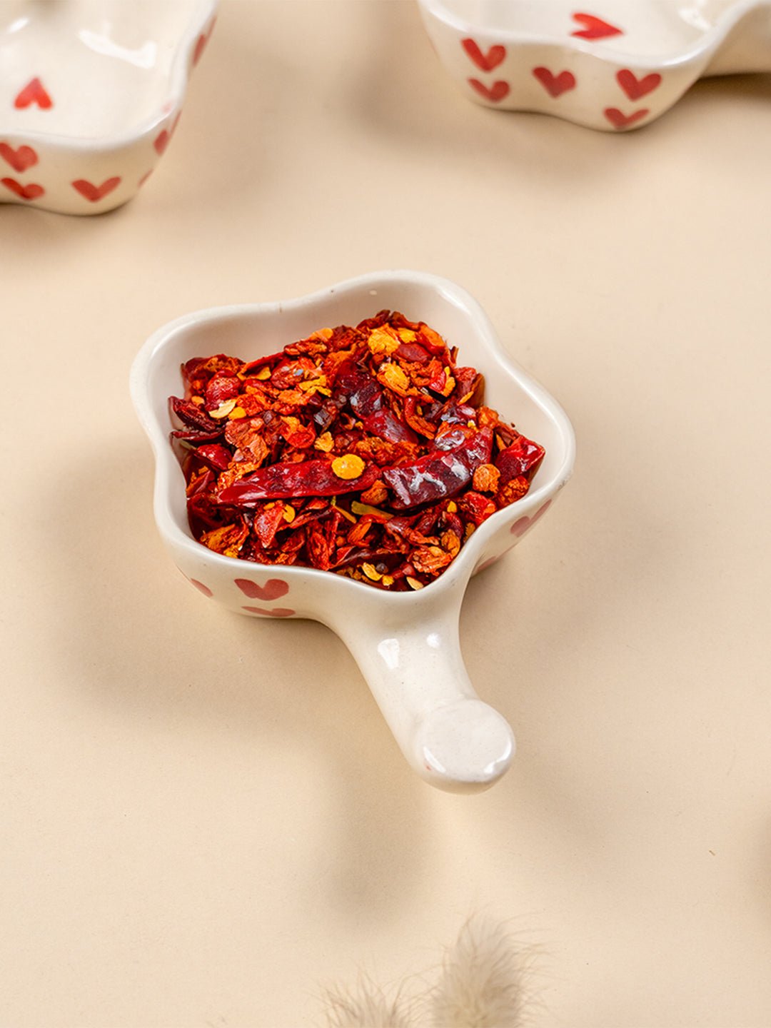 Handcrafted Ceramic Dip Bowl Set with Red Heart Design - The Golden Theory