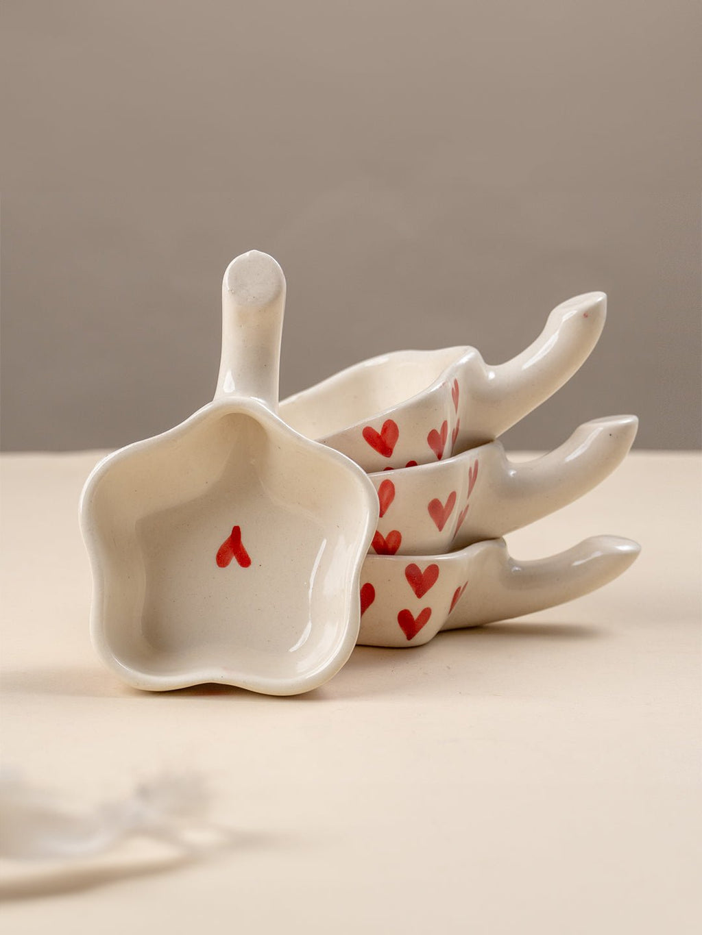 Handcrafted Ceramic Dip Bowl Set with Red Heart Design - The Golden Theory